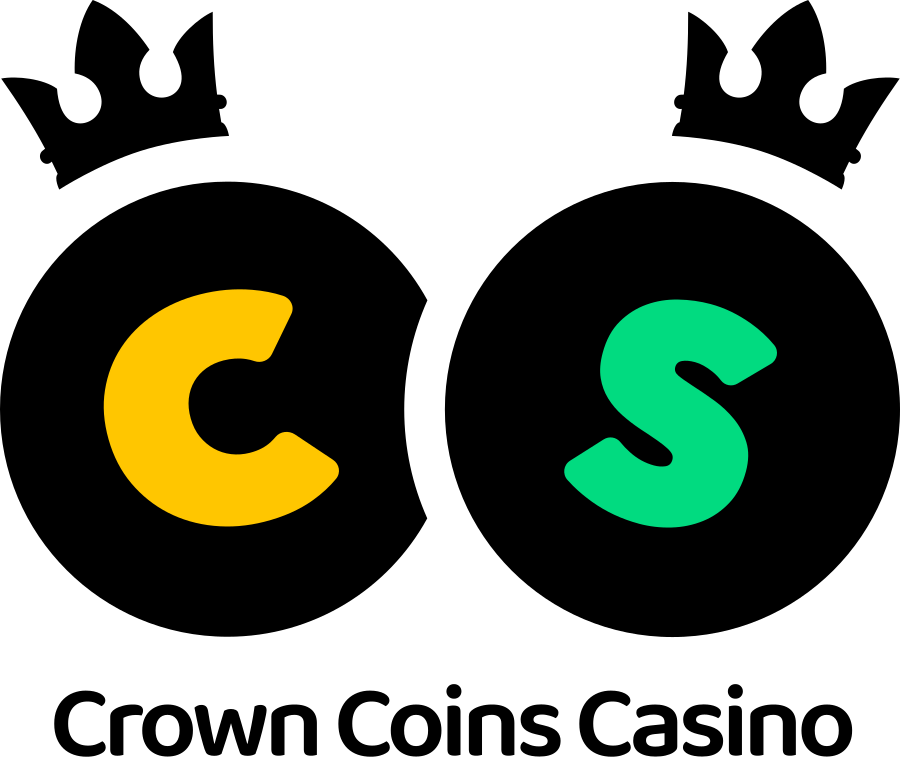 crown coins casino logo with two black coins with crowns